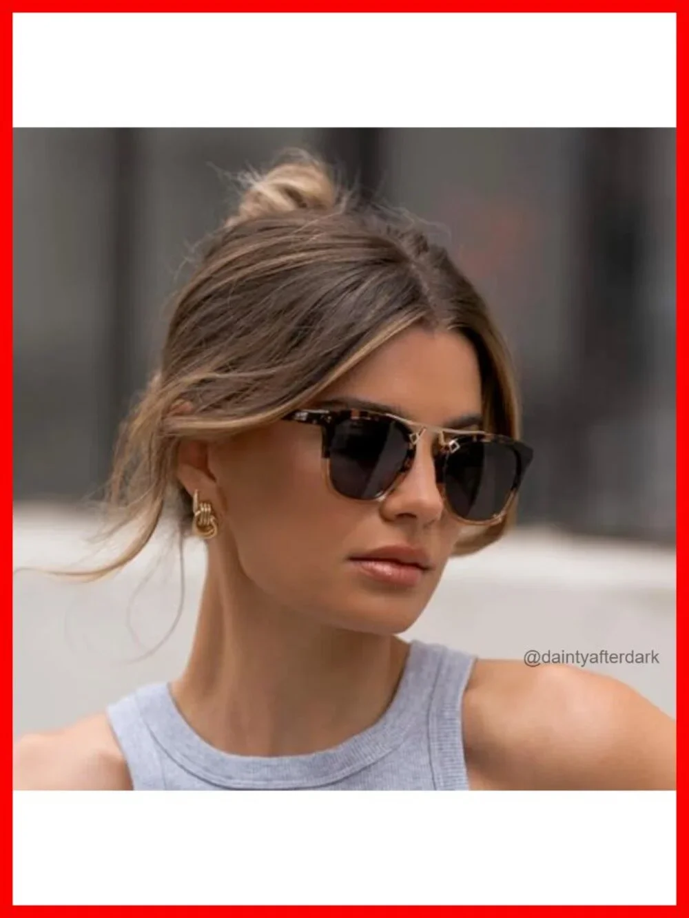 Oversized Square Polarized Sunglasses with Metal Double-Bar Bridge